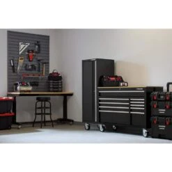 Husky Modular Tool Storage 72 In. W Standard Duty Black Mobile Workbench Cabinet With 20 In. Side Locker -Husky Shop black husky mobile workbenches h52modsuite7 77 1000