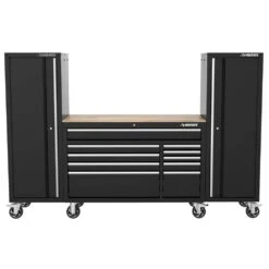 Husky Modular Tool Storage 92 In. W Standard Duty Black Mobile Workbench Cabinet With (2) 20 In. Side Lockers -Husky Shop black husky mobile workbenches h52modsuite8 40 1000