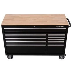Husky Modular Tool Storage 52 In. W X 20 In. D Standard Duty Black Mobile Workbench Cabinet -Husky Shop black husky mobile workbenches h52mwc10mod 77 1000