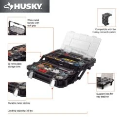 Husky Connect Stackable Portable Cantilever 22 Removable Compartment Small Tool And Parts Organizer With Steel Handle -Husky Shop black husky modular tool storage systems 230379 a0 1000