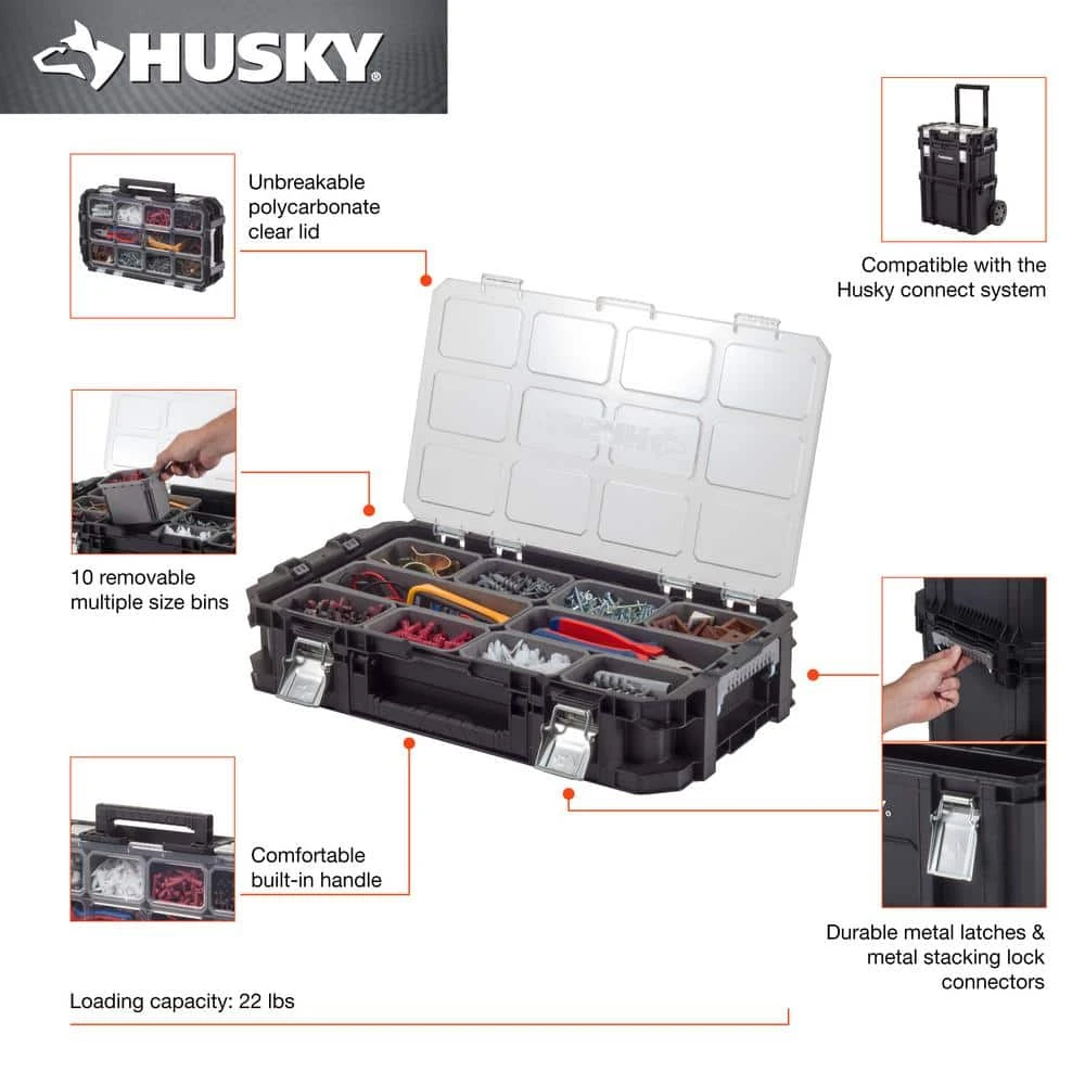 Husky Connect Stackable Portable Heavy Duty Lightweight 10-Compartment Small Tool And Parts Organizer 2 Husky Connect Stackable Portable Heavy Duty Lightweight 10-Compartment Small Tool And Parts Organizer - Image 2