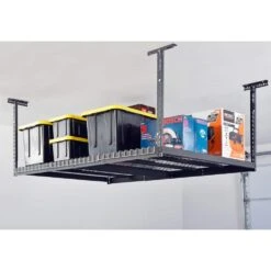 Husky 97.5 In. W X 43.75 In. H X 48 In. D Adjustable Height Metal Heavy-Duty Overhead Garage Storage Rack In Black -Husky Shop black husky overhead garage storage acr4896b 1d 1000