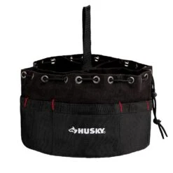 Husky 10 In. 19-Compartment Heavy-Duty Canvas Small Parts Organizer Bucket Storage Tool Pouch In Black