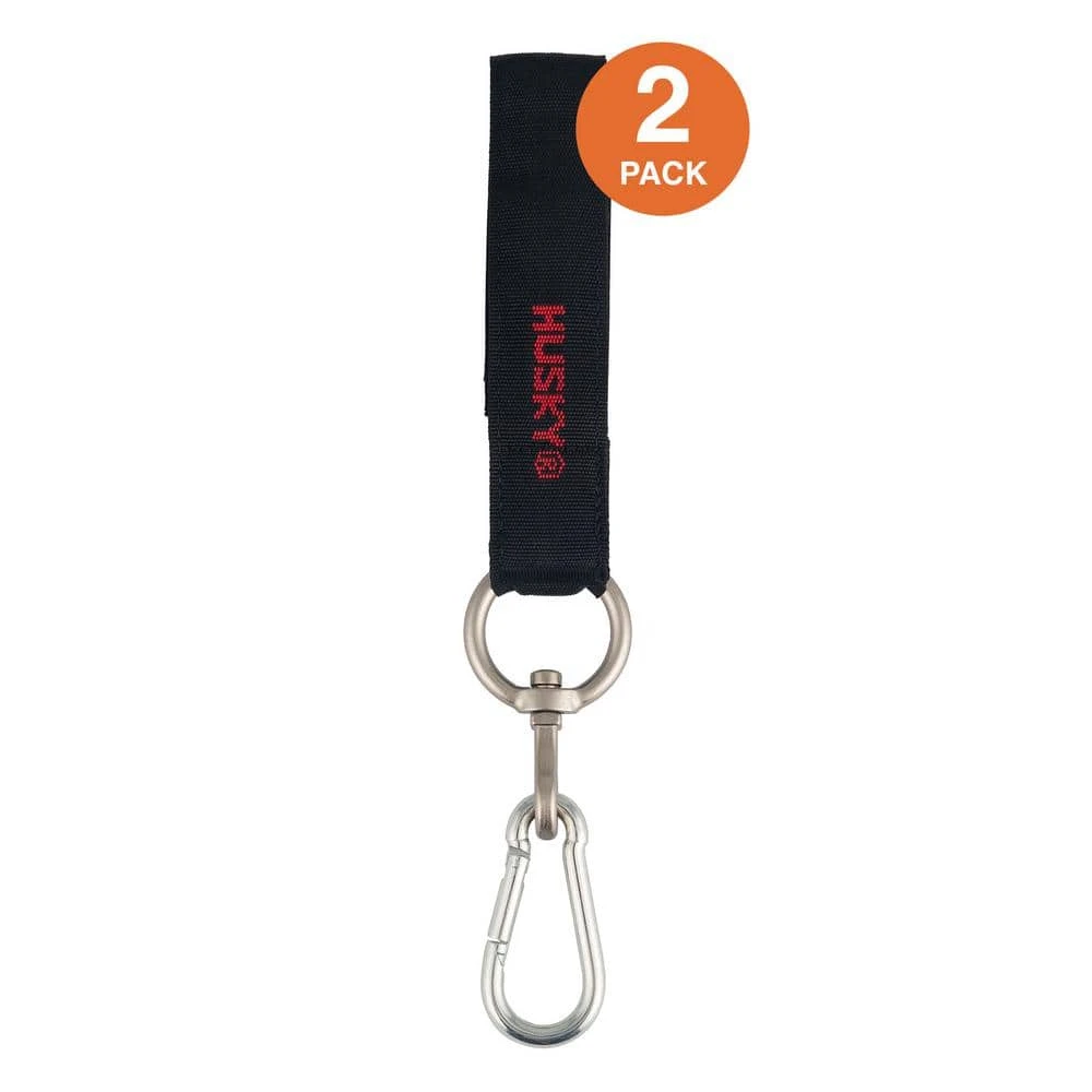 Husky 18 In. Heavy-Duty Hanging Carabiner Strap Zinc-Plated Steel With Quick-Release Hook And Loop Fastening In Black (2-Pack) 1 Husky 18 In. Heavy-Duty Hanging Carabiner Strap Zinc-Plated Steel With Quick-Release Hook And Loop Fastening In Black (2-Pack)