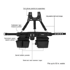Husky 16-Pocket Black Carpenter's Tool Belt With Suspenders -Husky Shop black husky tool belts hd00144 40 1000