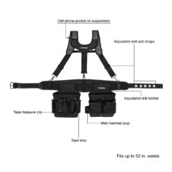 Husky 2-Bag 14-Pocket Electrician's Work Tool Belt Tool Storage Suspension Rig With Suspenders In Black -Husky Shop black husky tool belts hd00146 40 1000