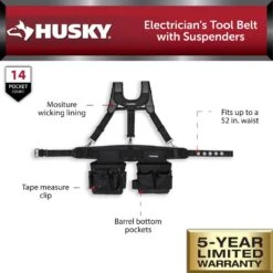 Husky 2-Bag 14-Pocket Electrician's Work Tool Belt Tool Storage Suspension Rig With Suspenders In Black -Husky Shop black husky tool belts hd00146 e1 1000