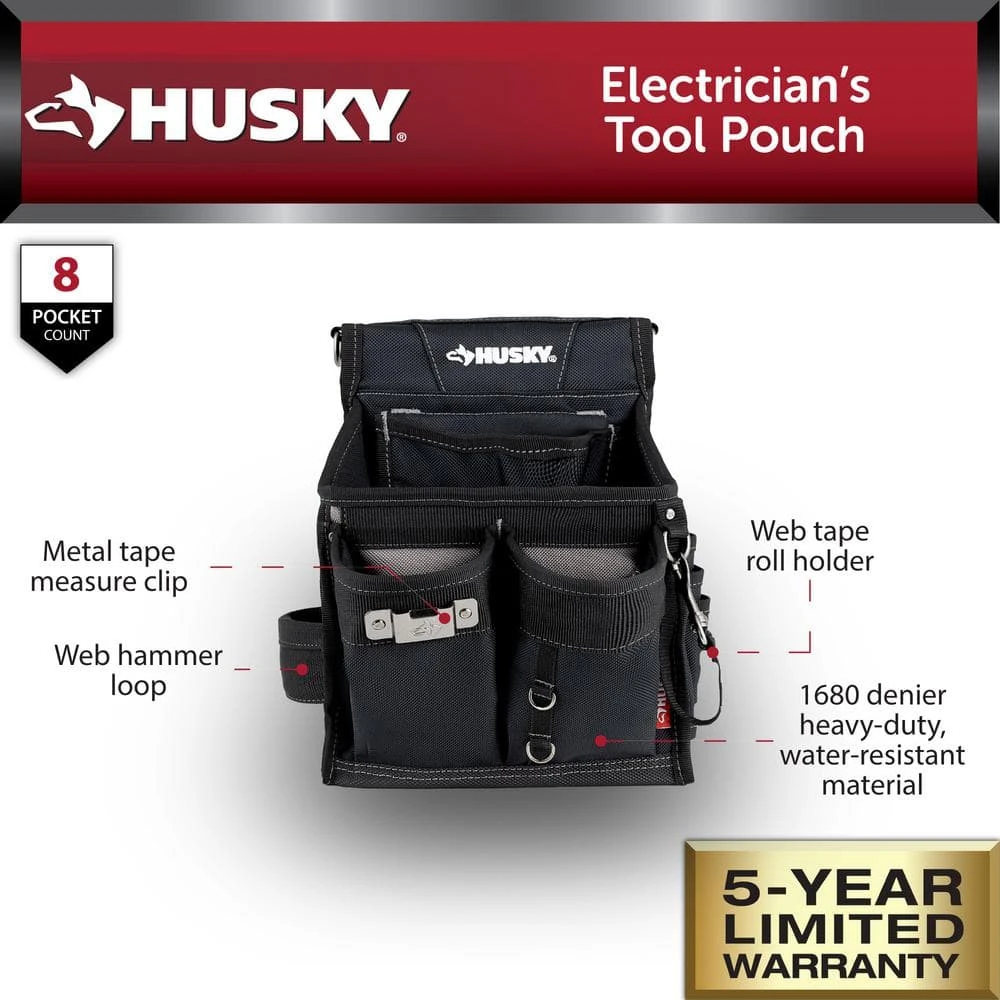 Husky Electrician's Tool Belt Pouch With Tape Measure Holder 2 Husky Electrician's Tool Belt Pouch With Tape Measure Holder - Image 2