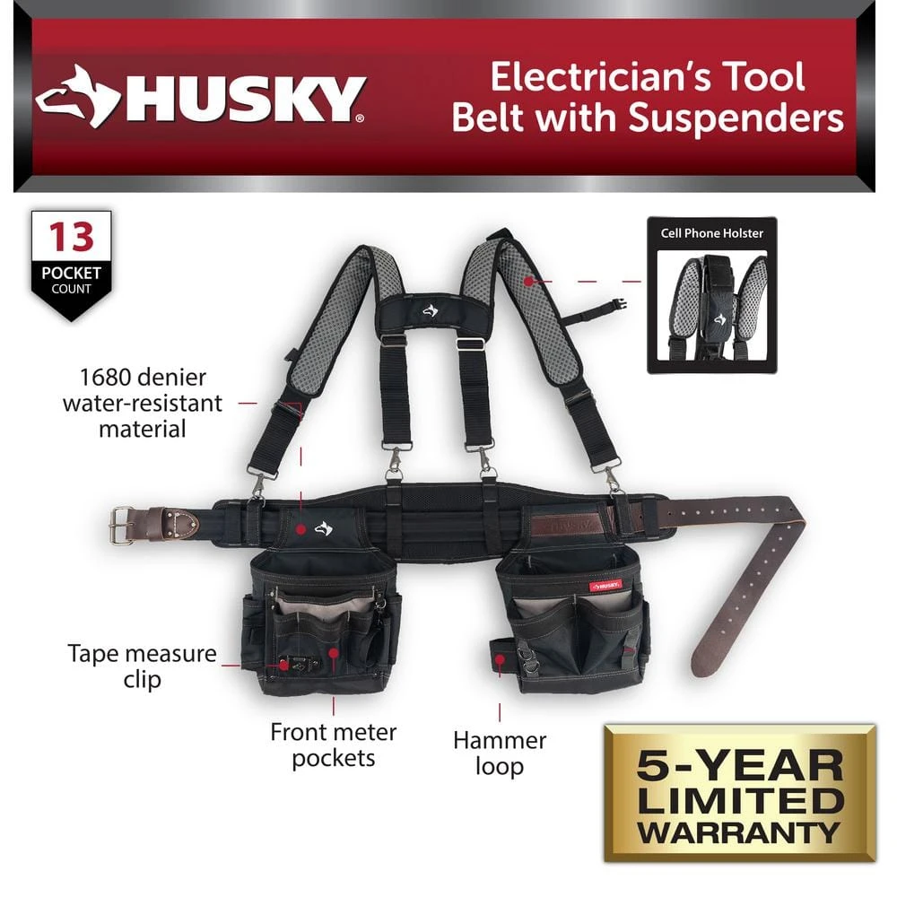 Husky Electricians 2-Bag Work Tool Belt With Suspenders 2 Husky Electricians 2-Bag Work Tool Belt With Suspenders - Image 2