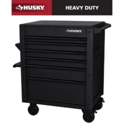 Husky Tool Storage 31 In. W 6-Drawer Black Rolling Tool Cart