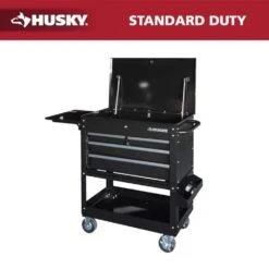 Husky Tool Storage 33 In. W Mechanics Cart With Extended Side Table And Bottle Tray