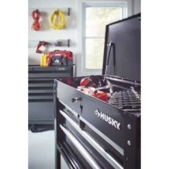 Husky Tool Storage 33 In. W Mechanics Cart With Extended Side Table And Bottle Tray -Husky Shop black husky tool carts xhouc3304b11 a0 1000