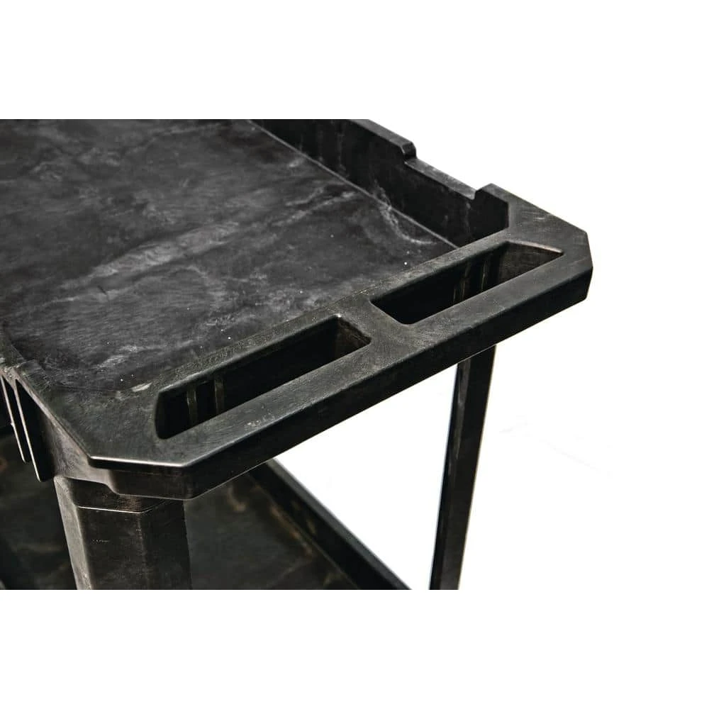 Husky 2-Tier Plastic 4-Wheeled Service Cart In Black 5 Husky 2-Tier Plastic 4-Wheeled Service Cart In Black - Image 5
