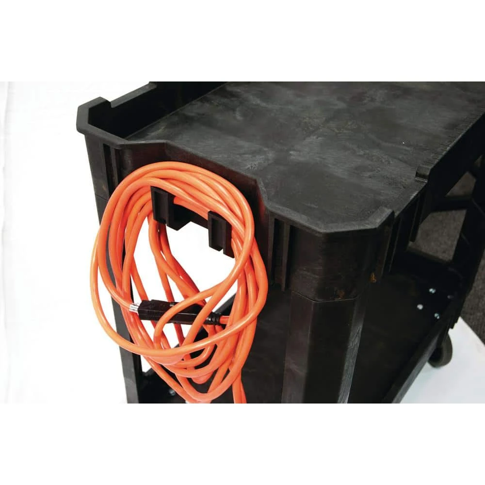 Husky 2-Tier Plastic 4-Wheeled Service Cart In Black 3 Husky 2-Tier Plastic 4-Wheeled Service Cart In Black - Image 3