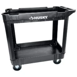 Husky 2-Tier Plastic 4-Wheeled Service Cart In Black With 500 Lbs. Capacity