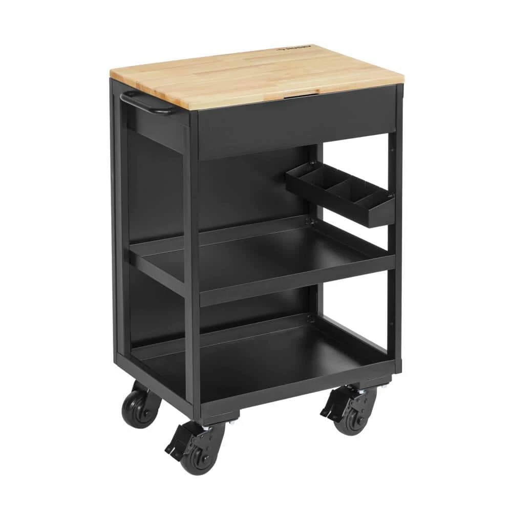 Husky Heavy Duty Welded Utility Cart With Wooden Top In Black (24.25 In. W X 37.5 In. H X 17.5 In. D) 5 Husky Heavy Duty Welded Utility Cart With Wooden Top In Black (24.25 In. W X 37.5 In. H X 17.5 In. D) - Image 5