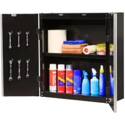 Husky Ready-to-Assemble 24-Gauge Steel Wall Mounted Garage Cabinet In Black (28 In. W X 29.7 In. H X 12 In. D) -Husky Shop black husky wall mounted cabinets g2802w us 1d 1000