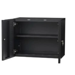 Husky Heavy Duty Welded 20-Gauge Steel Wall Mounted Garage Cabinet In Black (28 In. W X 22 In. H X 14 In. D) -Husky Shop black husky wall mounted cabinets htc1000010 66 1000