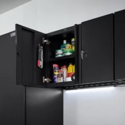 Husky Extra Wide Heavy Duty Welded 20-Gauge Steel Wall Mounted Garage Cabinet In Black (32 In. W X 22 In. H X 14 In. D) 12 Husky Extra Wide Heavy Duty Welded 20-Gauge Steel Wall Mounted Garage Cabinet In Black (32 In. W X 22 In. H X 14 In. D) -Husky Shop black husky wall mounted cabinets htc1000010 ex 40 1000