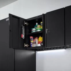 Husky Extra Wide Heavy Duty Welded 20-Gauge Steel Wall Mounted Garage Cabinet In Black (32 In. W X 22 In. H X 14 In. D) 11 Husky Extra Wide Heavy Duty Welded 20-Gauge Steel Wall Mounted Garage Cabinet In Black (32 In. W X 22 In. H X 14 In. D) -Husky Shop black husky wall mounted cabinets htc1000010 ex e1 1000