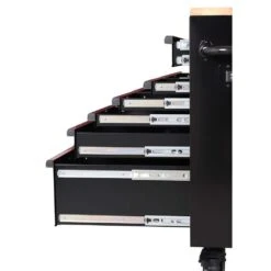 Husky Limited Edition 61 In. W X 23 In. D 11-Drawer Black Mobile Workbench Cabinet With Solid Wood Top And Red Trim -Husky Shop black mobile workbenches h61mwc11bkred 44 1000