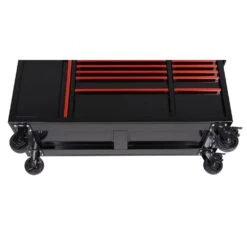 Husky Limited Edition 61 In. W X 23 In. D 11-Drawer Black Mobile Workbench Cabinet With Solid Wood Top And Red Trim -Husky Shop black mobile workbenches h61mwc11bkred 77 1000