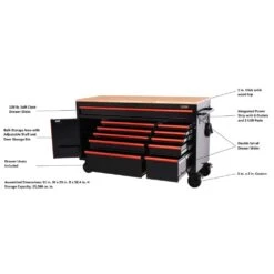 Husky Limited Edition 61 In. W X 23 In. D 11-Drawer Black Mobile Workbench Cabinet With Solid Wood Top And Red Trim -Husky Shop black mobile workbenches h61mwc11bkred e1 1000