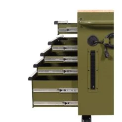 Husky 46 In. W X 18.1 In. D 9-Drawer Army Green Mobile Workbench Cabinet With Solid Wood Top -Husky Shop gloss army green husky mobile workbenches h46x18mwc9army m 4f 1000