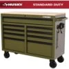 Husky 46 In. W X 18.1 In. D 9-Drawer Army Green Mobile Workbench Cabinet With Solid Wood Top