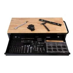 Husky 56 In. W X 24.5 In. D Deep 5-Drawer 1-Door Gloss Black Deep Tool Chest Mobile Workbench With Hardwood Top -Husky Shop gloss black husky mobile workbenches h56mwc5gbkxd tl 1f 1000