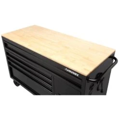 Husky 56 In. W X 24.5 In. D Deep 5-Drawer 1-Door Gloss Black Deep Tool Chest Mobile Workbench With Hardwood Top -Husky Shop gloss black husky mobile workbenches h56mwc5gbkxd tl a0 1000