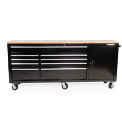 Husky 84 In. W X 18 In. D 9-Drawer Mobile Workbench With Wood Top In Gloss Black -Husky Shop gloss black husky mobile workbenches hotc8409b11m 4f 1000