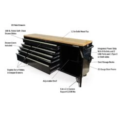 Husky 84 In. W X 18 In. D 9-Drawer Mobile Workbench With Wood Top In Gloss Black -Husky Shop gloss black husky mobile workbenches hotc8409b11m a0 1000