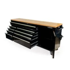Husky 84 In. W X 18 In. D 9-Drawer Mobile Workbench With Wood Top In Gloss Black -Husky Shop gloss black husky mobile workbenches hotc8409b11m c3 1000
