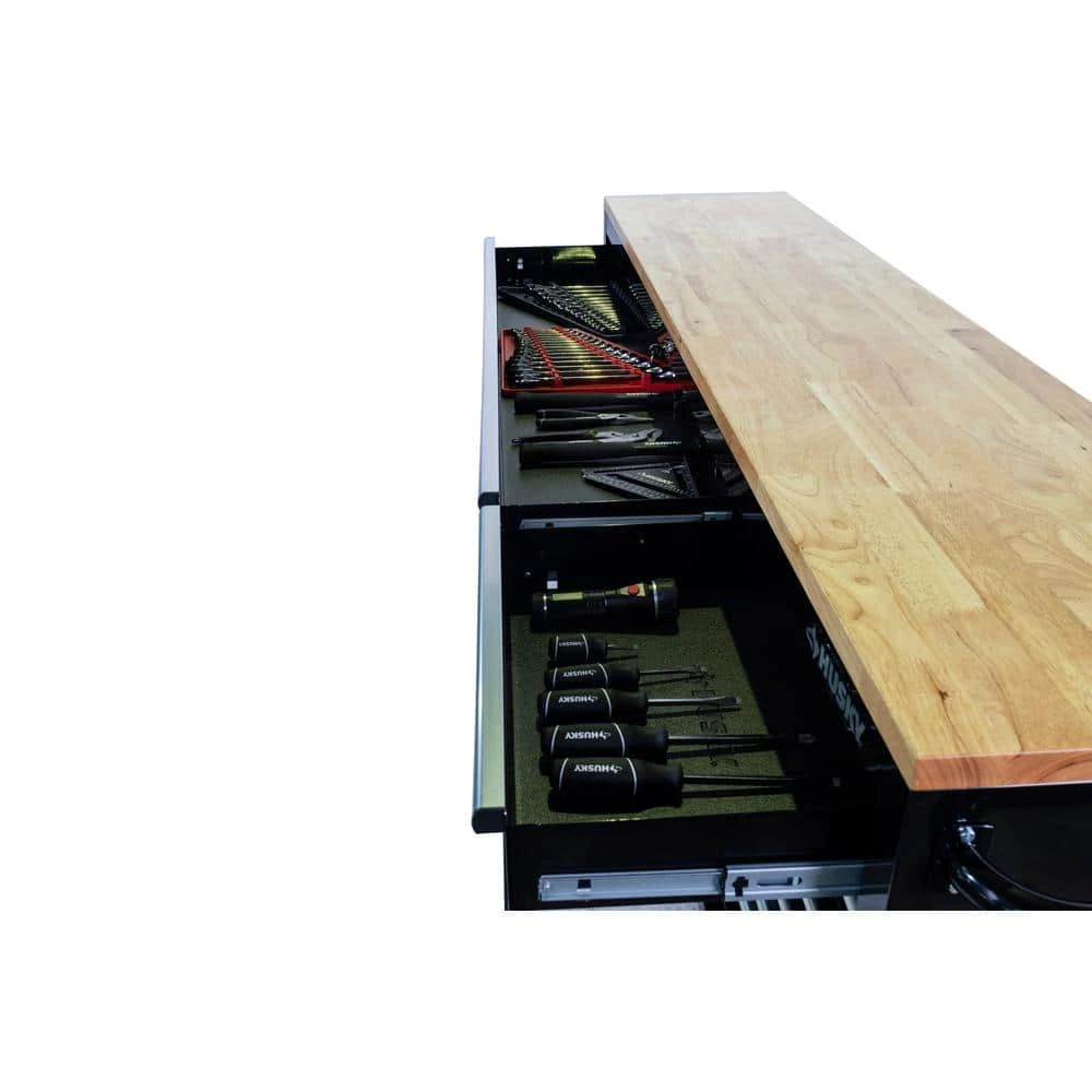 Husky 84 In. W 18 In. D 15-Drawer Mobile Workbench With Wood Top In Gloss Black 15 Husky 84 In. W 18 In. D 15-Drawer Mobile Workbench With Wood Top In Gloss Black - Image 15