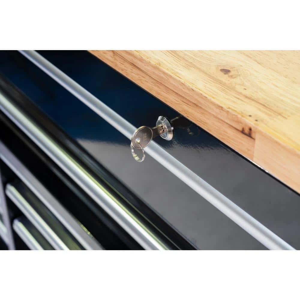 Husky 84 In. W 18 In. D 15-Drawer Mobile Workbench With Wood Top In Gloss Black 6 Husky 84 In. W 18 In. D 15-Drawer Mobile Workbench With Wood Top In Gloss Black - Image 6