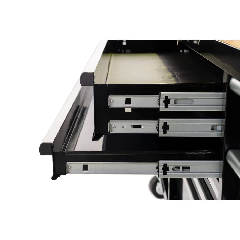Husky 84 In. W 18 In. D 15-Drawer Mobile Workbench With Wood Top In Gloss Black 13 Husky 84 In. W 18 In. D 15-Drawer Mobile Workbench With Wood Top In Gloss Black - Image 13