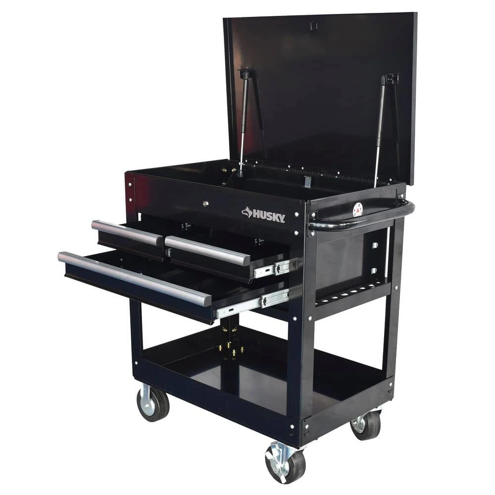 Husky 30 In. Wide By 20 In. Deep 3-Drawer Mechanics Tool Cart, Gloss Black 10 Husky 30 In. Wide By 20 In. Deep 3-Drawer Mechanics Tool Cart, Gloss Black - Image 10