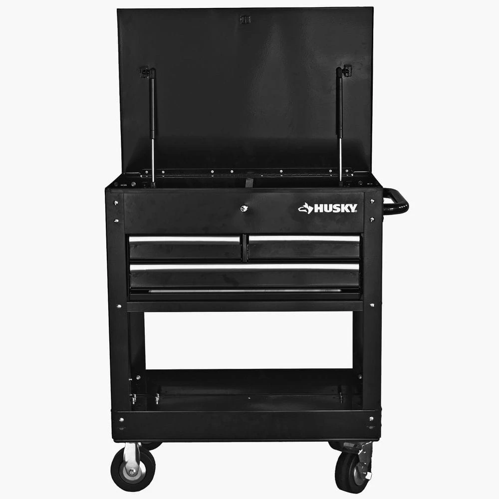 Husky 30 In. Wide By 20 In. Deep 3-Drawer Mechanics Tool Cart, Gloss Black 11 Husky 30 In. Wide By 20 In. Deep 3-Drawer Mechanics Tool Cart, Gloss Black - Image 11
