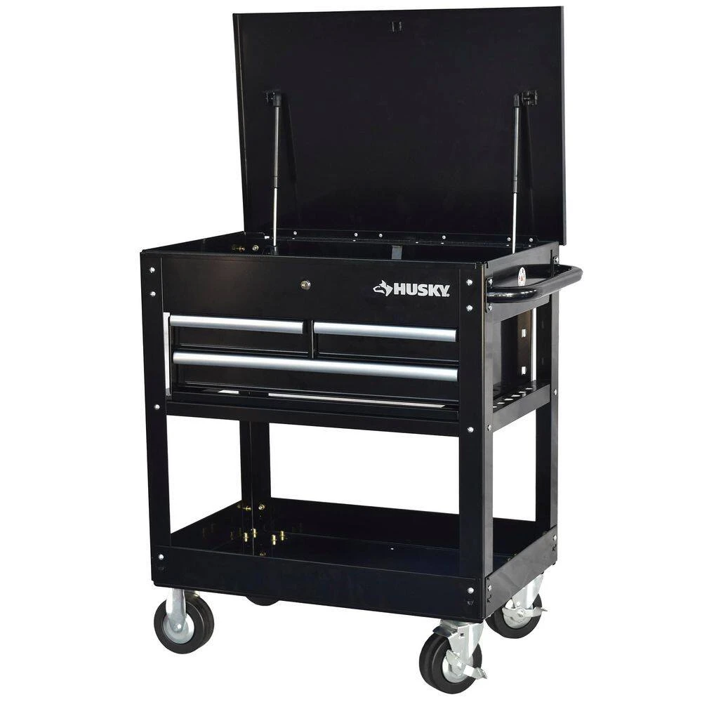 Husky 30 In. Wide By 20 In. Deep 3-Drawer Mechanics Tool Cart, Gloss Black 1 Husky 30 In. Wide By 20 In. Deep 3-Drawer Mechanics Tool Cart, Gloss Black
