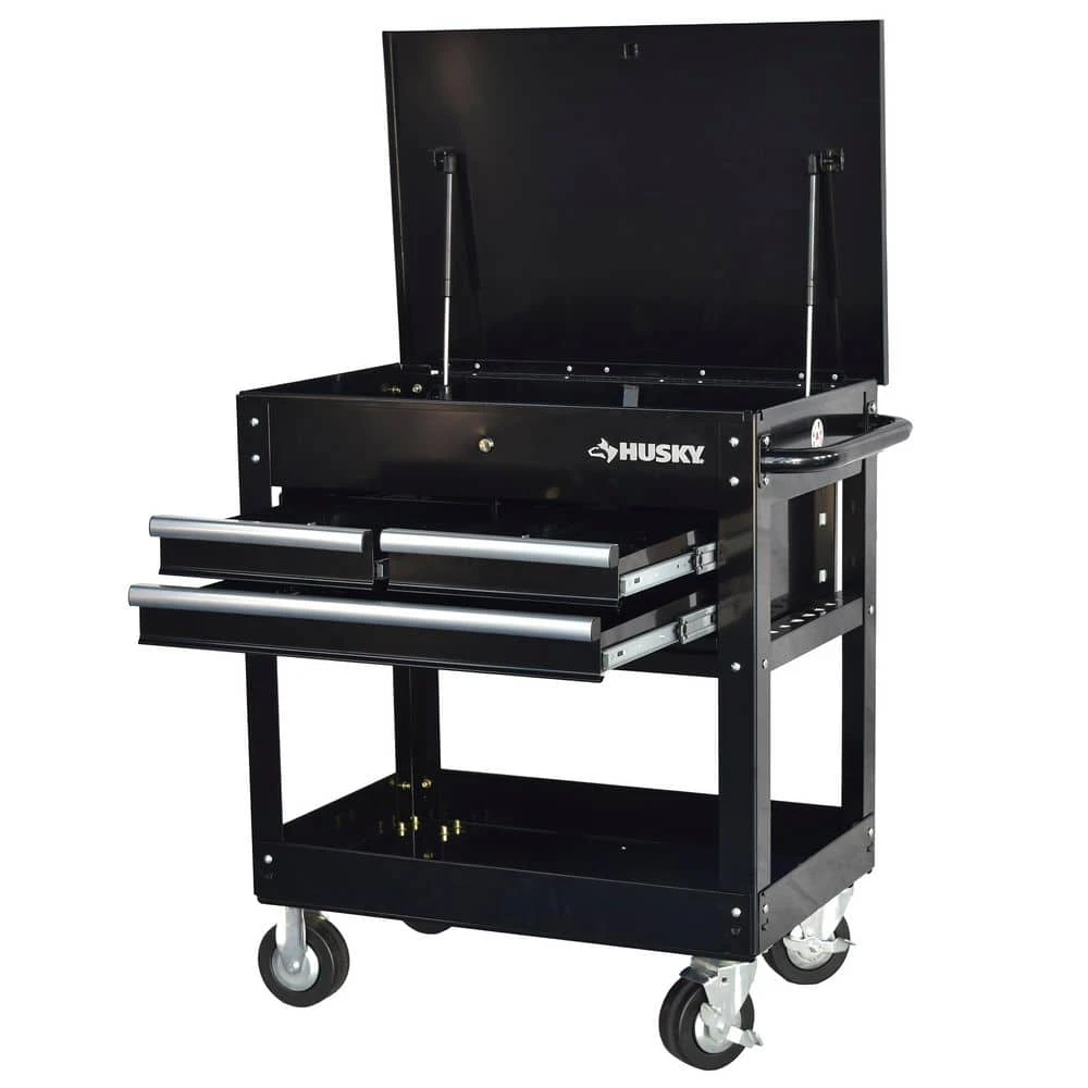 Husky 30 In. Wide By 20 In. Deep 3-Drawer Mechanics Tool Cart, Gloss Black 8 Husky 30 In. Wide By 20 In. Deep 3-Drawer Mechanics Tool Cart, Gloss Black - Image 8