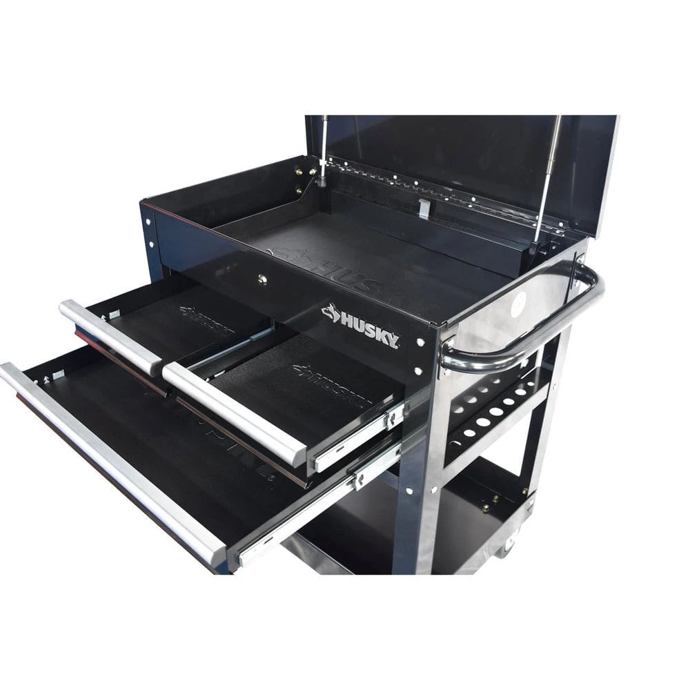 Husky 30 In. Wide By 20 In. Deep 3-Drawer Mechanics Tool Cart, Gloss Black 12 Husky 30 In. Wide By 20 In. Deep 3-Drawer Mechanics Tool Cart, Gloss Black - Image 12