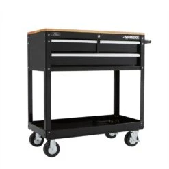 Husky Tool Storage 3-Drawer 36 In. W Standard Duty Gloss Black Rolling Tool Cart With Hardwood Top -Husky Shop gloss black husky tool carts houc3603b1qwk 77 1000