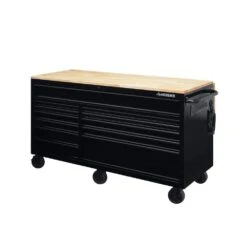 Husky 62 In. W X 36 In. D Standard Duty 12-Drawer Mobile Workbench Tool Chest With Full Length Extension Table In All Black -Husky Shop gloss black with black trim husky mobile workbenches hotc6212b11m 1f 1000