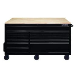 Husky 62 In. W X 36 In. D Standard Duty 12-Drawer Mobile Workbench Tool Chest With Full Length Extension Table In All Black -Husky Shop gloss black with black trim husky mobile workbenches hotc6212b11m 44 1000