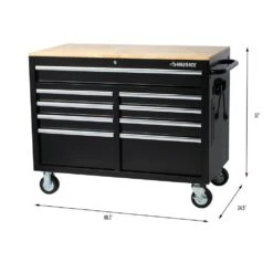 Husky 46 In. W X 24.5 In D Standard Duty 9-Drawer Mobile Workbench With Mechanics Tool Set (290-Piece) In EVA In Gloss Black -Husky Shop gloss black with silver trim husky mobile workbenches h290tb46blkcb 40 1000