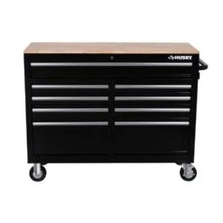 Husky 46 In. W X 18 In. D 9-Drawer Black Mobile Workbench Cabinet 19 Husky 46 In. W X 18 In. D 9-Drawer Black Mobile Workbench Cabinet -Husky Shop gloss black with silver trim husky mobile workbenches h46mwc9v18 4f 1000