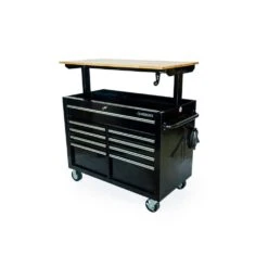 Husky 46 In. X 25 In. D 9-Drawer Mobile Workbench With Adjustable Height Wood Top In Gloss Black 23 Husky 46 In. X 25 In. D 9-Drawer Mobile Workbench With Adjustable Height Wood Top In Gloss Black -Husky Shop gloss black with silver trim husky mobile workbenches holc4609b11m 4f 1000