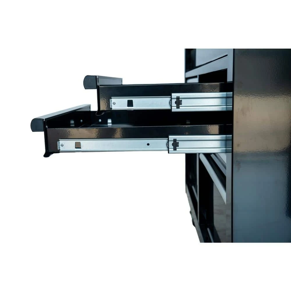 Husky 46 In. X 25 In. D 9-Drawer Mobile Workbench With Adjustable Height Wood Top In Gloss Black 13 Husky 46 In. X 25 In. D 9-Drawer Mobile Workbench With Adjustable Height Wood Top In Gloss Black - Image 13