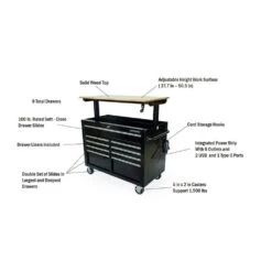 Husky 46 In. X 25 In. D 9-Drawer Mobile Workbench With Adjustable Height Wood Top In Gloss Black 21 Husky 46 In. X 25 In. D 9-Drawer Mobile Workbench With Adjustable Height Wood Top In Gloss Black -Husky Shop gloss black with silver trim husky mobile workbenches holc4609b11m 77 1000